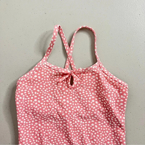 Crewcuts Girls Size 4-5 Keyhole One Piece Swim Suit Pink/White Printed - Picture 3 of 4
